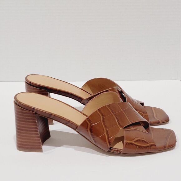 Marc Fisher Saydi Sandals Womens Sz 9 Croc Embossed Brown Square Toe Block Heels - Picture 3 of 15